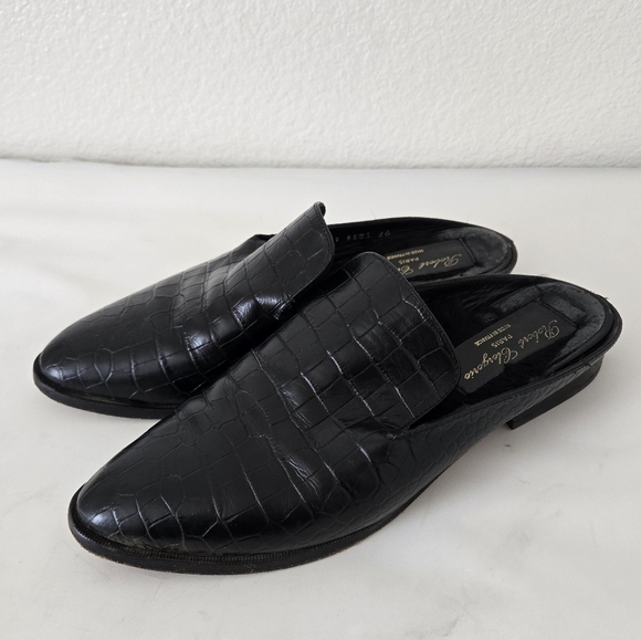 Robert Clergerie Alice Croc Embossed Leather Fur Lined Mules Flats Size 38 - Picture 3 of 16